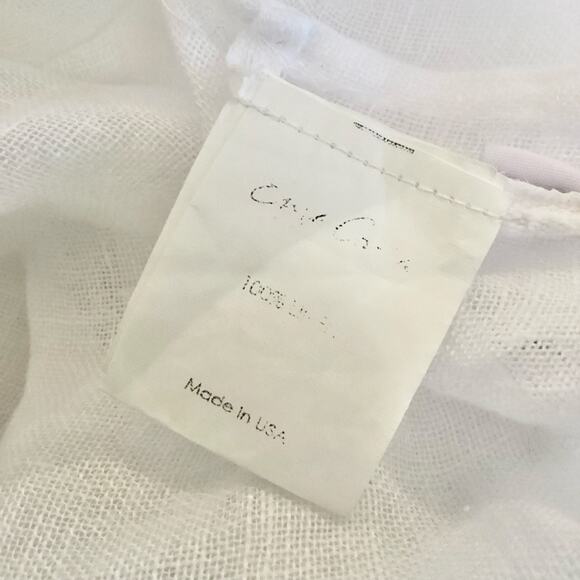 Enzo Costa 100% White Linen Collarless Bracelet Length Sleeve Shirt Dress 3 L - Picture 9 of 12